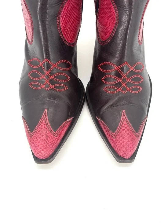 Vintage Dior John Galliano Red Snakeskin Chelsea Western Pointed Toe Boots 37 - Picture 6 of 10